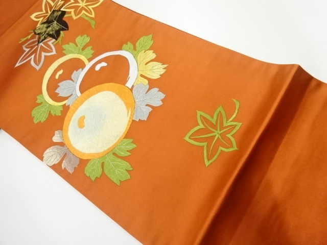 アンティーク　万寿菊に楓模様刺繍袋帯（材料）